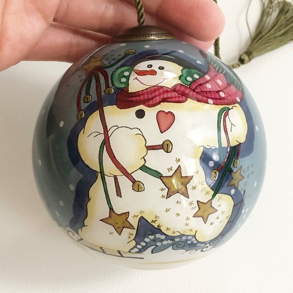 Ne'Qwa Art Glass HandPainted Globe Ornament Snowman Signed Diane Knott - Picture 5 of 9
